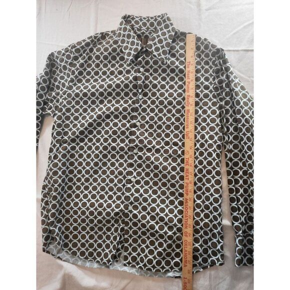 Roar Button Up Shirt Men Sz XXL Geometric Long Sleeve Vintage Brown And Blue - Picture 2 of 6